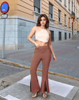 Solid Brown Pleated Trouser