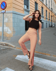 Solid Beige Pleated Trouser