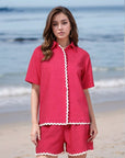 Red Solid Cotton Shirt With Sord Co-Ords