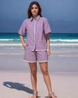 Purple Solid Cotton Shirt With Sord Co-Ords