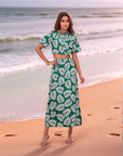 Green Printed Top With Skirt Co-Ords