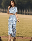 Blue white printed top with Skirt Co-Ords