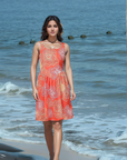 Orange Floral Print fit & flare Dress