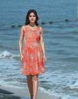 Orange Floral Print fit & flare Dress