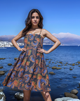 Navy Printed Shoulder Straps Sleeveless Dress