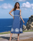 Blue Solid Self Design Shoulder Straps Dress