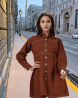 Solid Brown Shirt Collar Dress