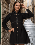 Solid Black Shirt Collar Dress