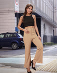 Beige Solid Regular Fit front Flate Trouser