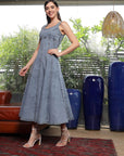 Solid Denim Round Neck Midi Dress light-blue