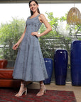 Solid Denim Round Neck Midi Dress light-blue