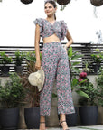 Printed V-Neck Top With Trousers Co-Ord Set multi
