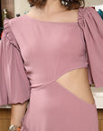 Puff Sleeves Cut-Outs Drop-Waist Dress pink