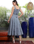 Solid Denim Round Neck Midi Dress light-blue