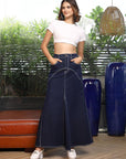 Blue A-Line Maxi Denim Skirt