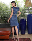 Solid Denim V-Neck Dress light-blue
