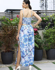 Shoulder Strap Printed Top With Palazzo Co-Ord Set blue