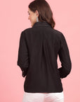 Charcoal Embellished Spread Collar Casual Buttoned Top