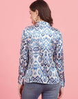 Ethnic Motifs Printed Mandarin Collar Cuffed Sleeves Shirt Style Top