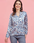 Ethnic Motifs Printed Mandarin Collar Cuffed Sleeves Shirt Style Top