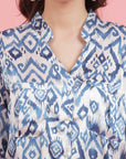 Ethnic Motifs Printed Mandarin Collar Cuffed Sleeves Shirt Style Top