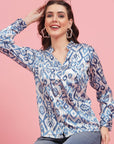 Ethnic Motifs Printed Mandarin Collar Cuffed Sleeves Shirt Style Top