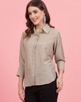 Grey Opaque Casual Buttoned Top