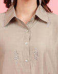 Grey Opaque Casual Buttoned Top