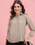 Grey Opaque Casual Buttoned Top