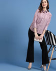 Charcoal Embellished Spread Collar Casual Buttoned Top