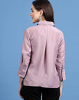 Charcoal Embellished Spread Collar Casual Buttoned Top