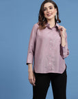 Charcoal Embellished Spread Collar Casual Buttoned Top