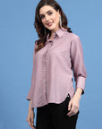 Charcoal Embellished Spread Collar Casual Buttoned Top