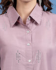 Charcoal Embellished Spread Collar Casual Buttoned Top