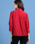 Red Embellished Spread Collar Casual Buttoned Top