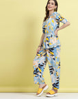 Blue Abstract Printed Top & Trouser