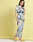 Blue Abstract Printed Top & Trouser