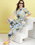 Blue Abstract Printed Top & Trouser