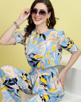 Blue Abstract Printed Top & Trouser