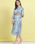 Blue Ethnic Motifs Printed Shirt Midi Dress