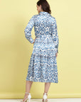 Ethnic Motifs Printed Shirt Collar Cuffed Sleeves Shirt Dress