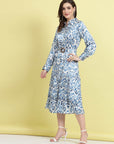 Ethnic Motifs Printed Shirt Collar Cuffed Sleeves Shirt Dress