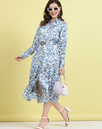 Ethnic Motifs Printed Shirt Collar Cuffed Sleeves Shirt Dress