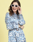 Ethnic Motifs Printed Shirt Collar Cuffed Sleeves Shirt Dress