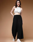 Women Black Mid Rise Plain Parallel Trousers