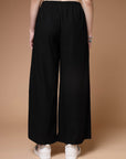 Women Black Mid Rise Plain Parallel Trousers
