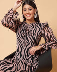Pink Animal Printed A-Line Dress