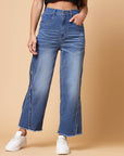 Women Blue Heavy Fade Cotton Denim Jeans
