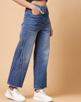 Women Blue Heavy Fade Cotton Denim Jeans
