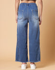 Women Blue Heavy Fade Cotton Denim Jeans
